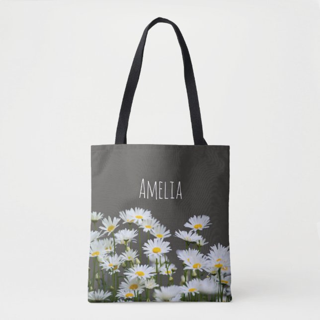Tote Bag Marguerites sur le gris (Devant)
