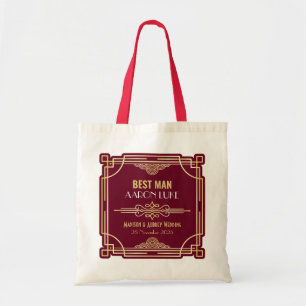 Tote Bag Mariage Art Déco Best Man Gold Burgundy Favoriser