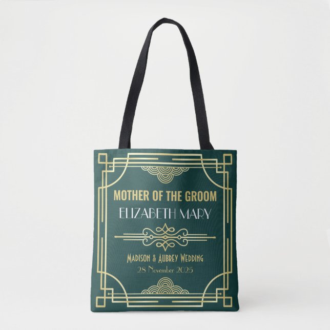 Tote Bag Mariage Art Déco Mère de la chambre d'or Vert (Devant)