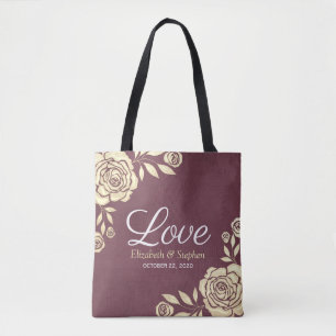 Tote Bag Mariage Bienvenue Favoriser Chic Gold Roses Bourgo