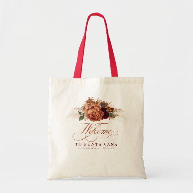 Tote Bag Mariage Bohème en Terracotta avec Herbe des Pampas (Devant)