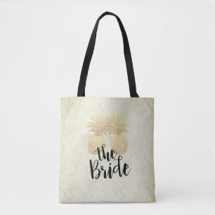 Tote Bag Mariage Bride Vintage Gold Ananas Damask Papier
