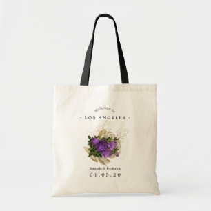 Tote Bag Mariage Chic Vintage Or et Violet Bienvenue