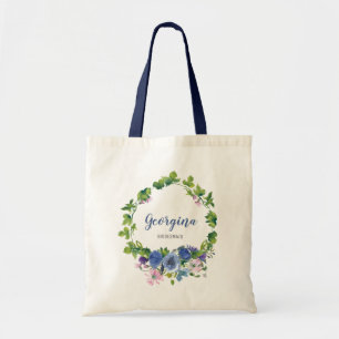 Tote Bag Mariage d'aquarelle florale bleu-fille personnalis