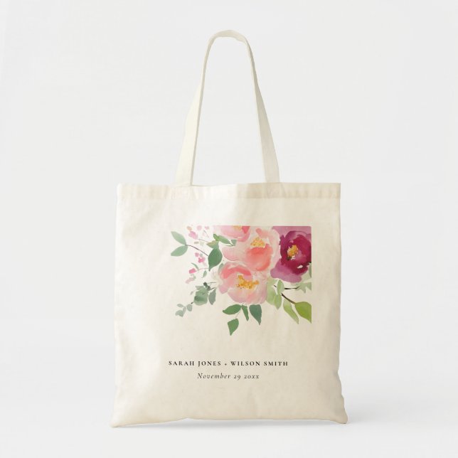 Tote Bag Mariage d'aquarelle Rose rose-bleu (Devant)