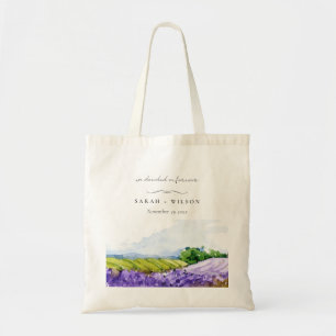 Tote Bag Mariage de champs de Lavande d'aquarelle rustique