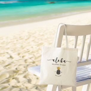 Tote Bag Mariage de Destination Aloha Or Noir Ananas