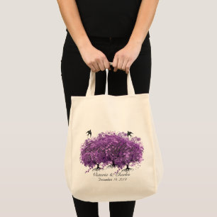 Tote Bag Mariage de feuille d'arbre de coeur violet radiant