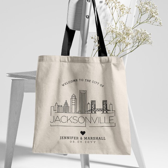 Tote Bag Mariage de Jacksonville, Floride | Skyline stylisé (Créateur téléchargé)