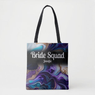 Tote Bag Mariage de l'équipe de la mariée violette, or et n