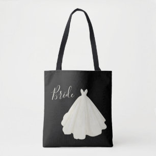 Tote Bag Mariage de mariée Script noir blanc chic