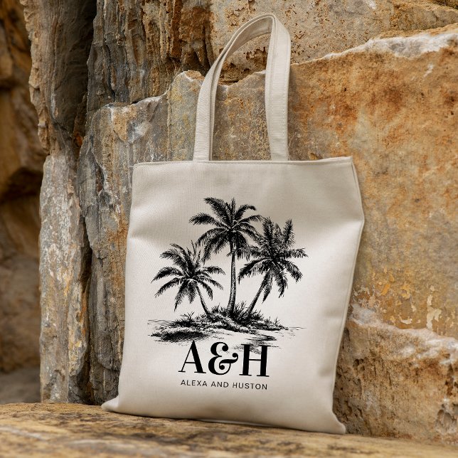 Tote Bag Mariage de plage Monogramme élégant Palm Tree simp (Créateur téléchargé)