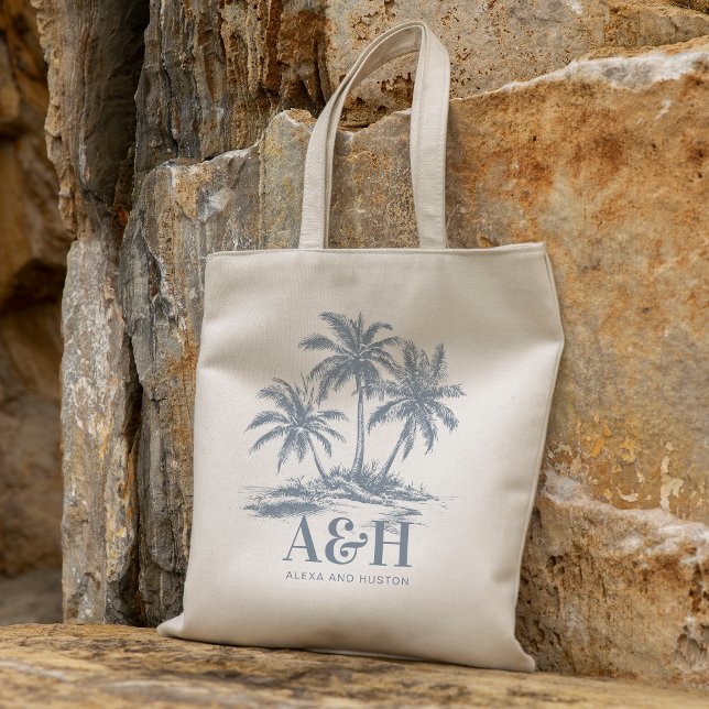 Tote Bag Mariage de plage Monogramme élégant Palm Tree simp (Créateur téléchargé)