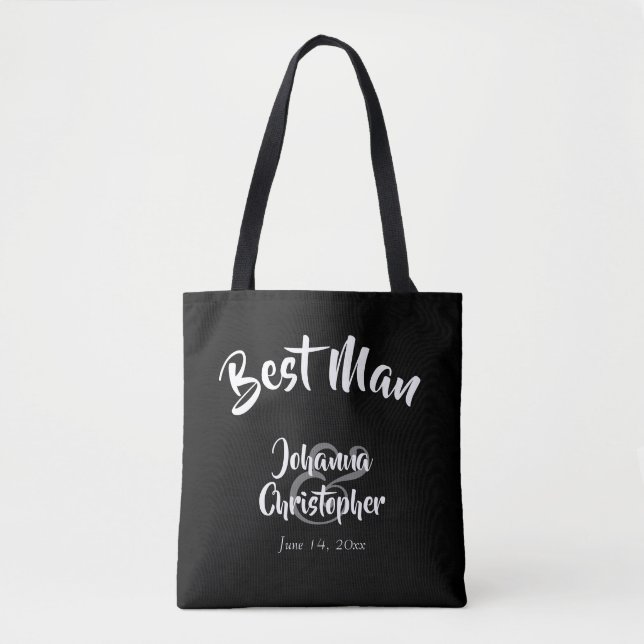 Tote Bag Mariage de script en noir gras Best Man (Devant)
