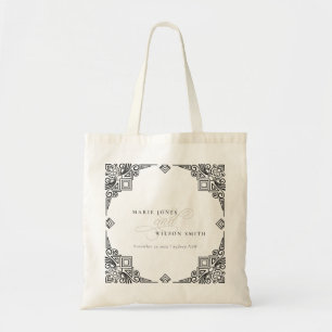 Tote Bag Mariage décoré dans un style Art déco noir et blan