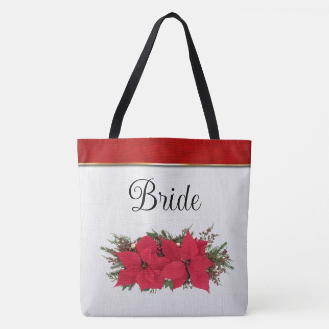 Tote Bag Mariage d'hiver au poinsettia rouge (Devant)
