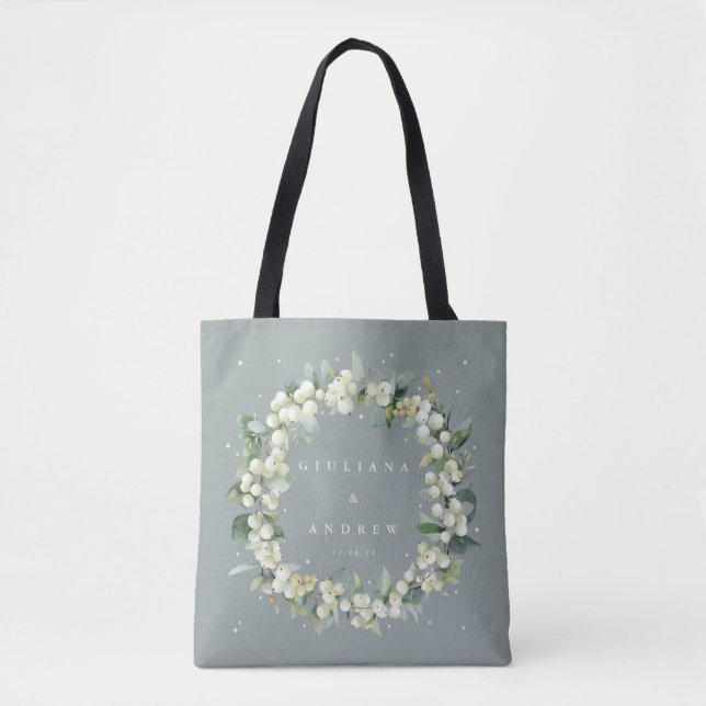 Tote Bag Mariage d'hiver Seafoam Green Snowberry+Eucalyptus (Devant)