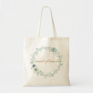 Tote Bag Mariage d'honneur bleu Rose d'aquarelle Script