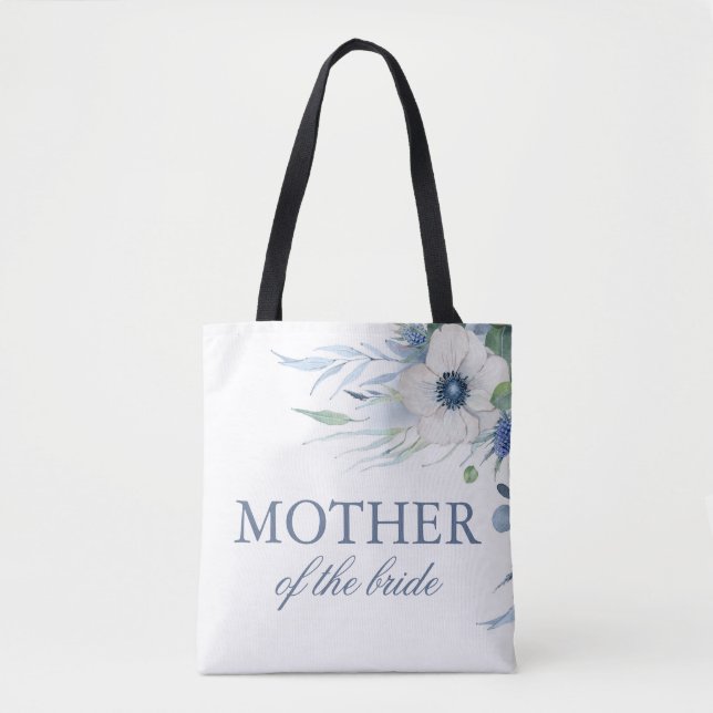 Tote Bag Mariage Dusty Blue Greenery et Fleurs d'Anémone (Devant)