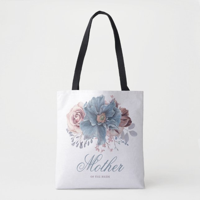 Tote Bag Mariage élégant bleu Dusty et floral Mauve (Devant)