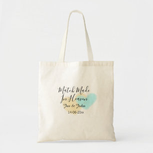 Tote Bag Mariage fait au ciel bleu jaune pastel cœur nom