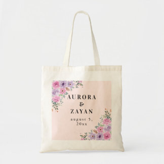 Tote Bag Mariage Floral Aquarelle Rose Élégant