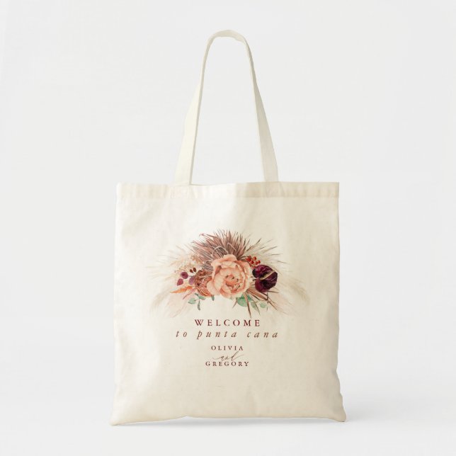 Tote Bag Mariage Floral en Terre Cuite d'Herbe des Pampas (Devant)