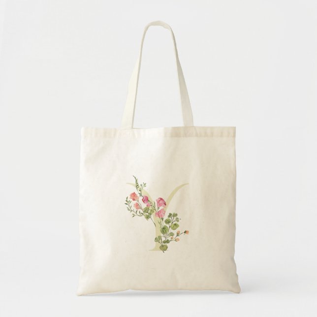 Tote Bag mariage floral printemps monogramme Y Shower de ma (Devant)