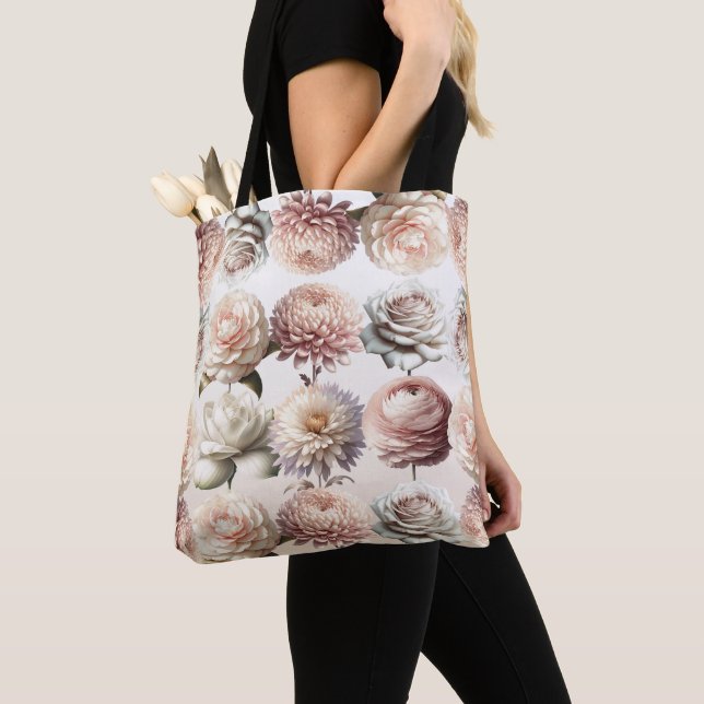 Tote Bag Mariage floral rose rose pâle (De près)