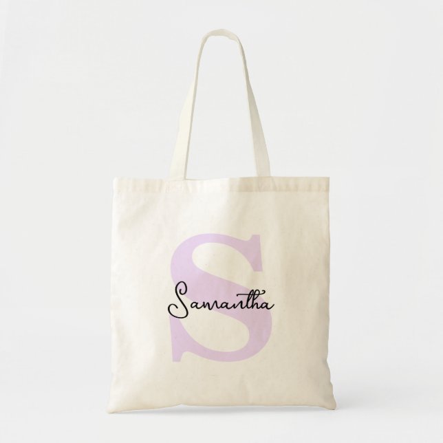 Tote Bag Mariage Initiale Lavande Personnalisé Moderne (Devant)