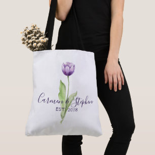 Tote Bag Mariage minimaliste de tulipe simple violet profon