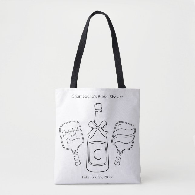 Tote Bag Mariage Moderne au Pickleball et Prosecco (Devant)