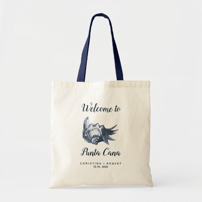 Tote Bag Mariage nautique Blue Seashell Accueil personnalis (Devant)