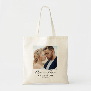 Tote Bag Mariage photo moderne personnalisé m et mrs