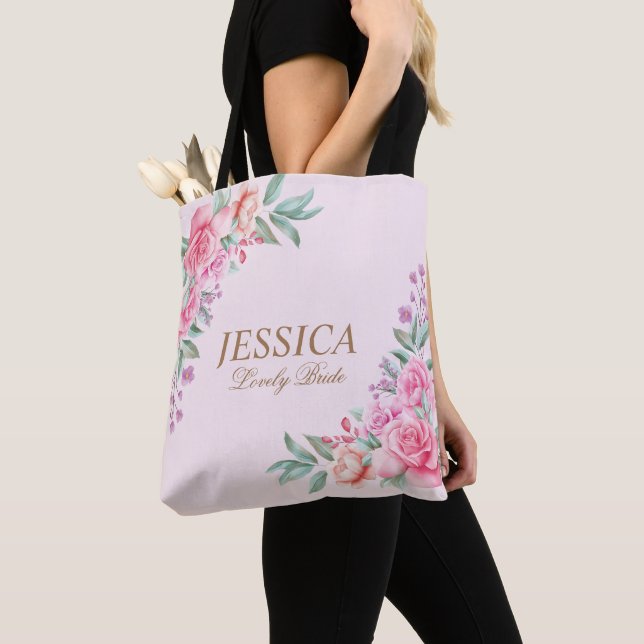 Tote Bag Mariage rose floral (De près)