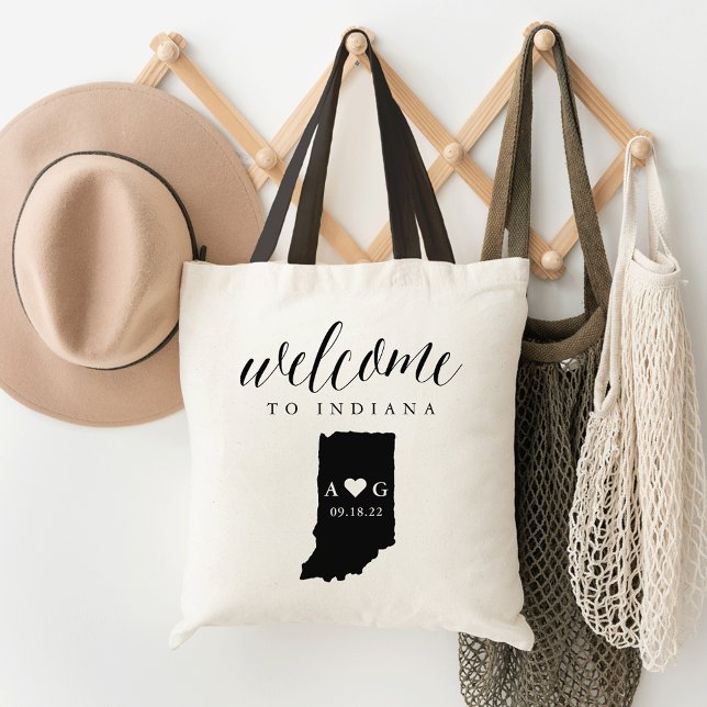 Tote Bag Mariage Silhouette de l'état de l'Indiana Bienvenu (Créateur téléchargé)