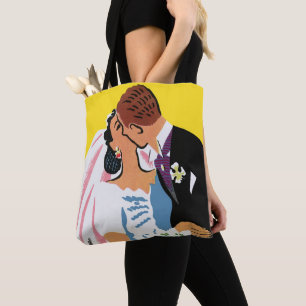 Tote Bag Mariage Vintage, jeunes mariés s'embrassant