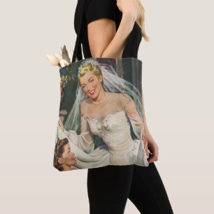 Tote Bag Mariage vintage, Mariée rétro avec Flower Girl