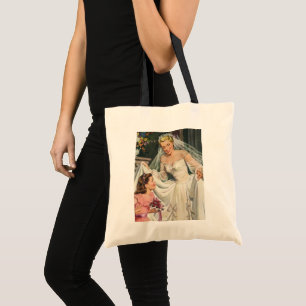 Tote Bag Mariage vintage, Mariée rétro avec Flower Girl