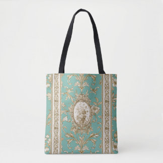 Tote Bag Marie Antoinette Toile de Jouy turqoise 