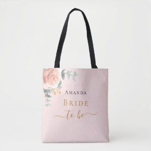 Tote Bag Mariée à être rose or floral eucalyptus rose chic