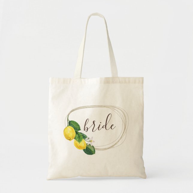 Tote Bag Mariée. Aquarelle florale citron mariage (Devant)