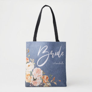 Tote Bag Mariée Blush Rose & Faux Jean Floral