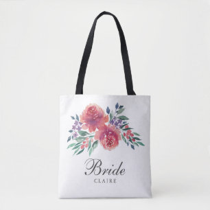 Tote Bag Mariée florale aquarelle romantique