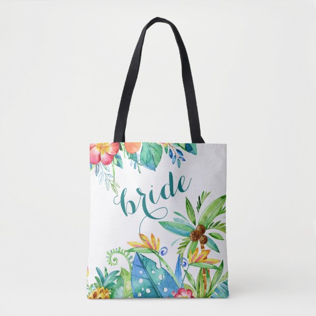 Tote Bag Mariée florale tropicale à deux côtés personnalisé (Devant)