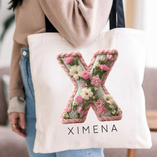 Tote Bag Mariée   Monogramme Initial Floral Élégant Demoise