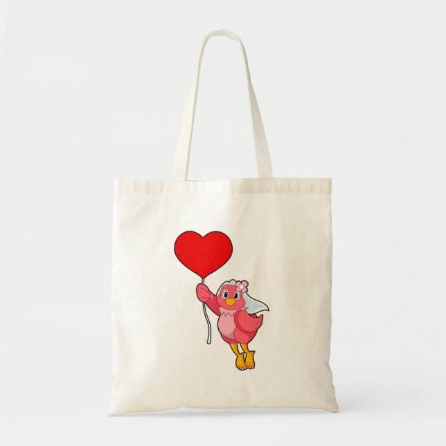 Tote Bag Mariée oiseau avec voile et ballon en forme de cœu (Devant)
