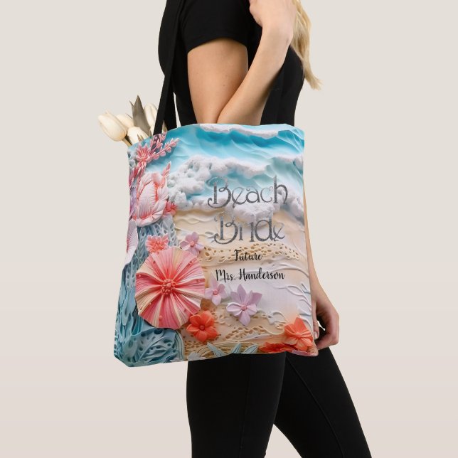Tote Bag Mariée plage mariée fête de mariée océan bleu pers (De près)