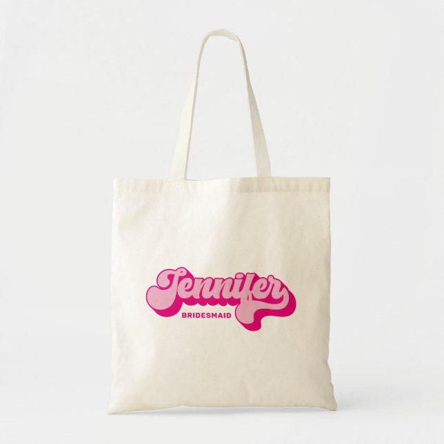 Tote Bag Mariée Rose Chaud Style Rétro Nom Personnalisé (Devant)