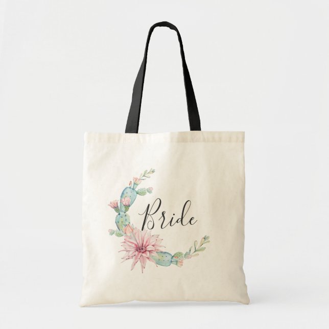 Tote Bag Mariée. Succulentes aquarelle. Cactus de mariage (Devant)